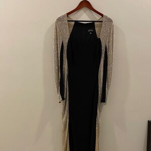 Xscape Black Gown with Champagne Beaded Overlay